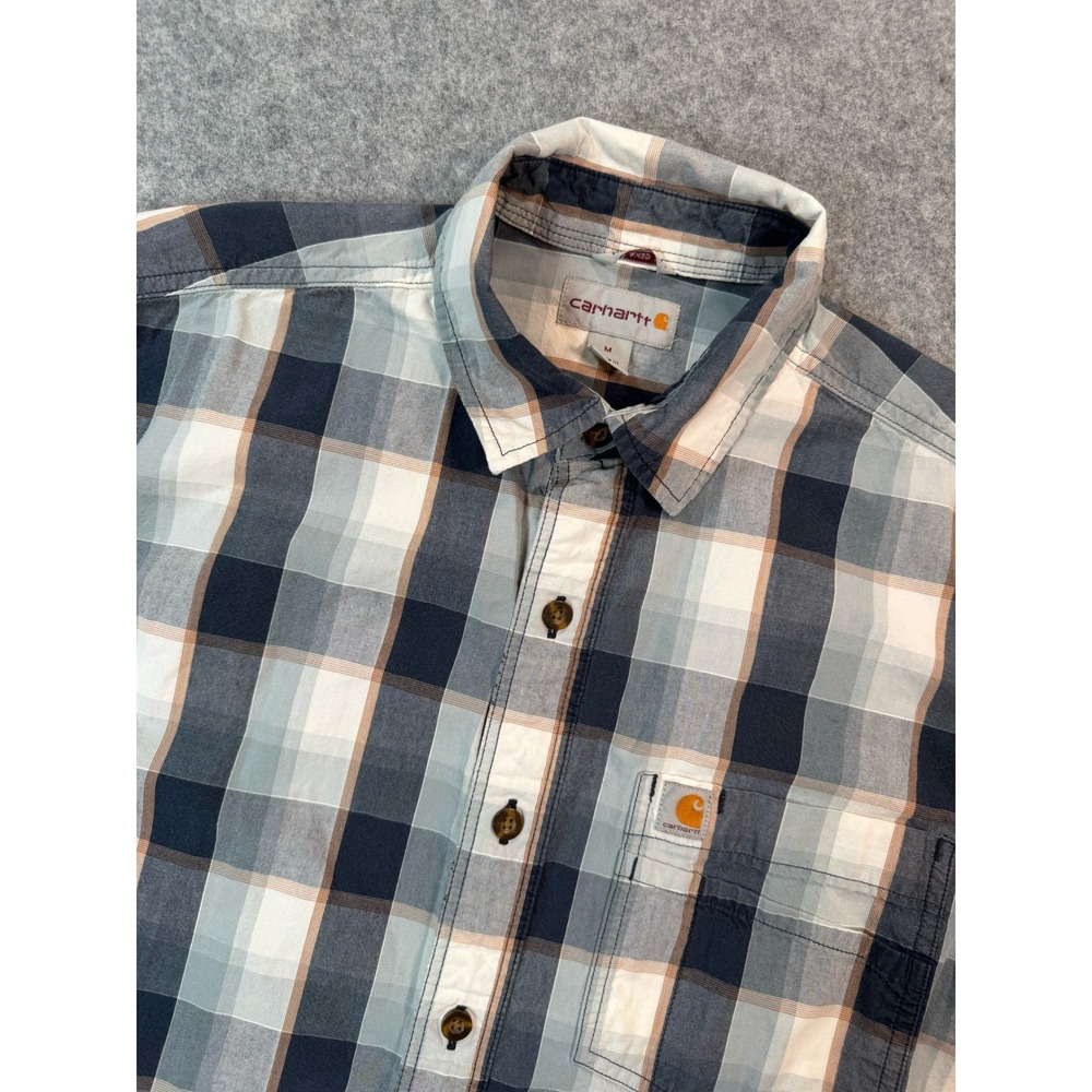 Carhartt Mens Relaxed Fit Short Sleeve Plaid Button Down Shirt Blue White M